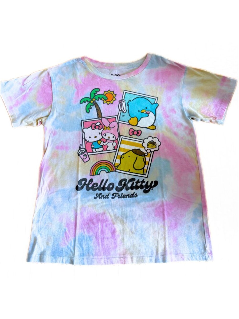 HELLO KITTY AND FRIEND'S Girl's Pastel Tie-Dye Short Sleeve T-Shirt - Size M 7/8